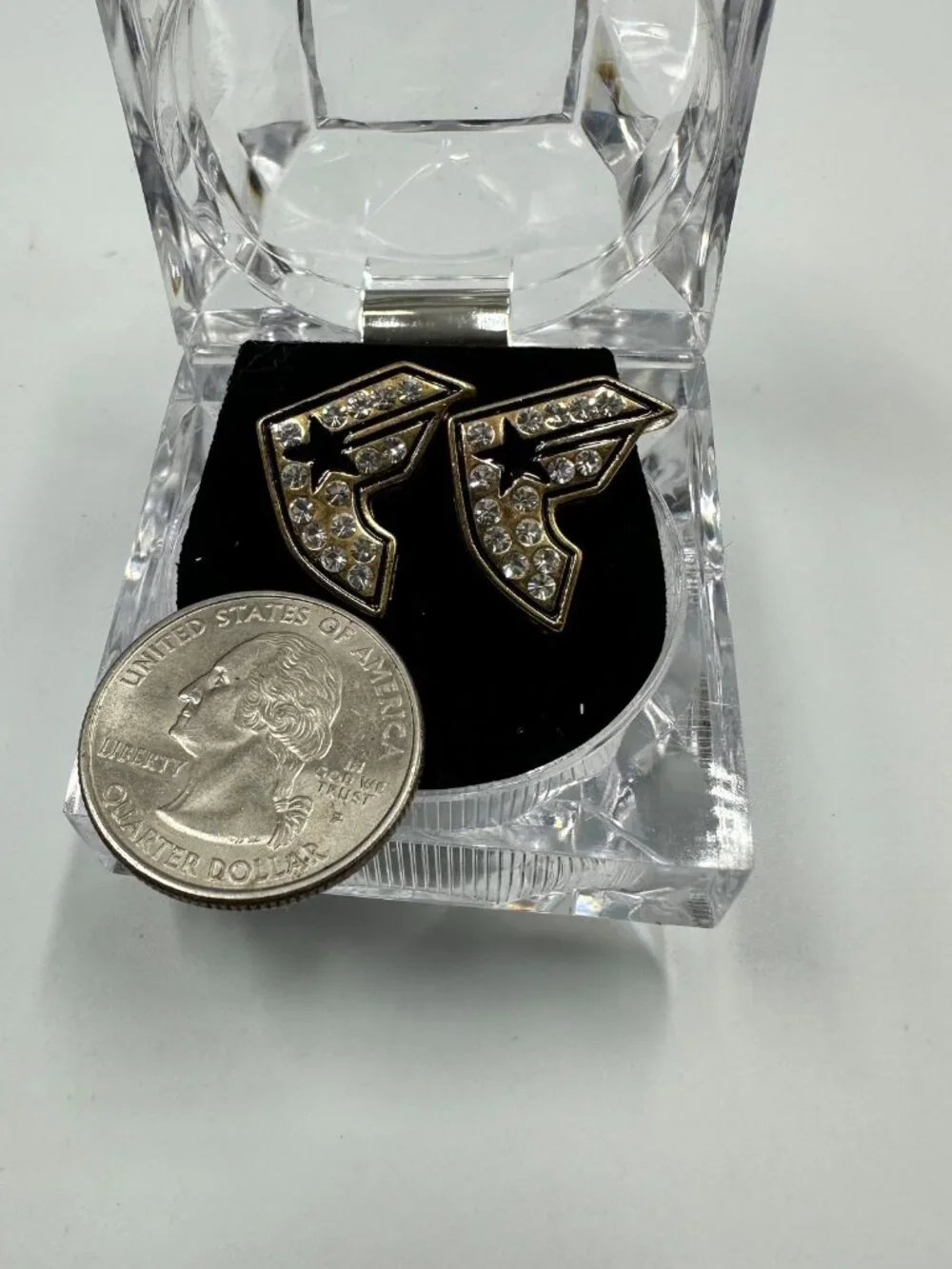 3/$30 Y2K Streetwear Logo Rhinestone Stud Earrings Gold Tone Hip Hop Style